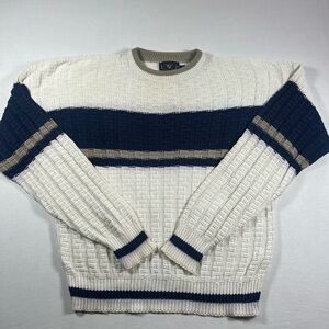 Vintage Lake Harmony Rowing Club Argyle Knit Sweater Cream And Blue Men Size XL